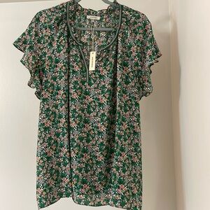 Max Studio Women’s Floral Blouse, Size 2X, Color Green